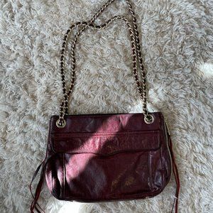 Rebecca Minkoff Swing Leather Shoulder Bag Chain Strap Side Zip Burgundy